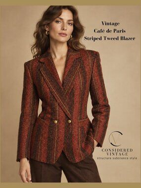 ✨Vintage Café de Paris Striped Tweed Blazer Jacket | Chevron Lapel 1970’s✨